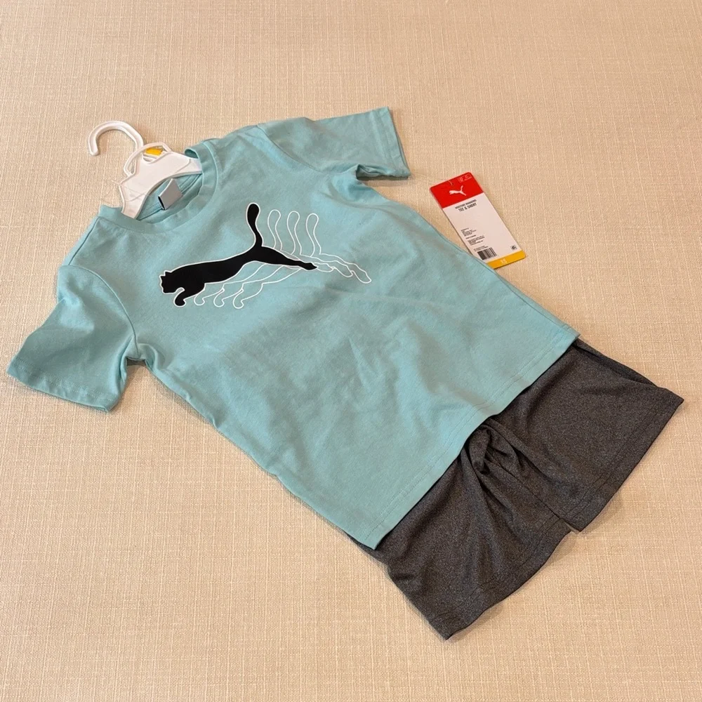NWT PUMA Moisture Managing TEE & SHORT T-Shirt  (blue/gray) Shorts Set - Picture 2 of 8
